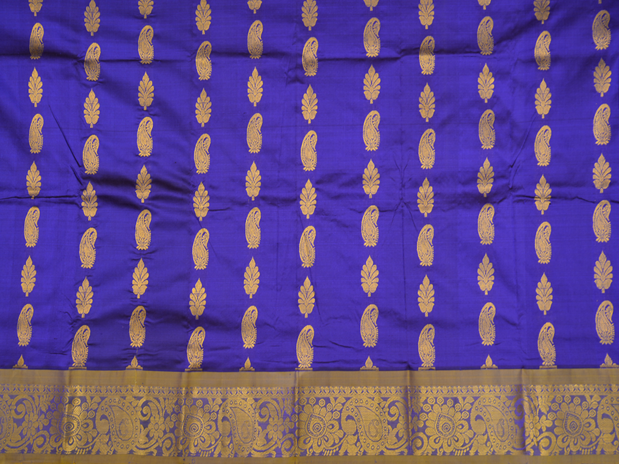 Paisley Floral Zari Motifs Royal Blue Pavadai Sattai Material