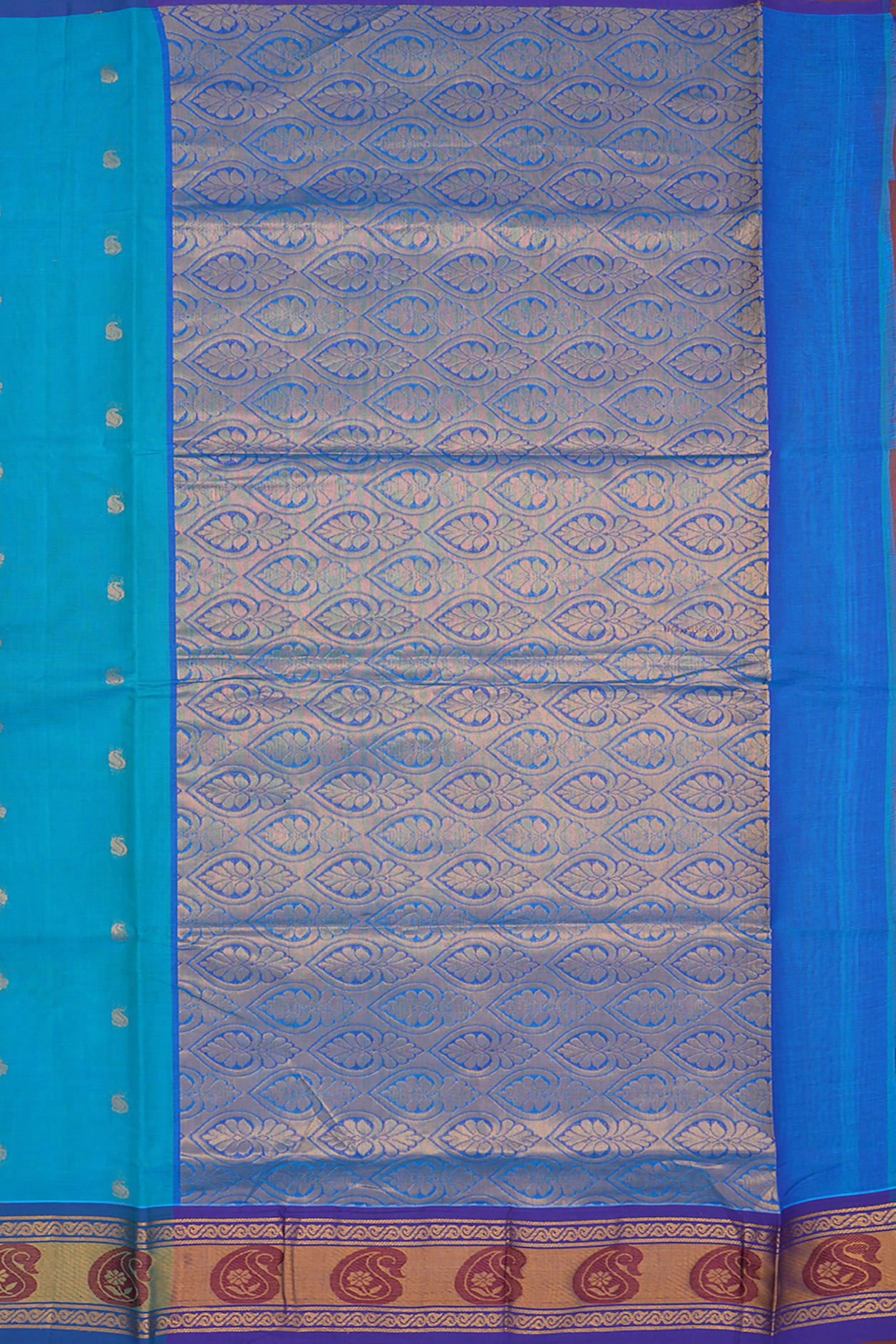 Paisley Floral Zari Buttis Sky Blue Venkatagiri Cotton Saree
