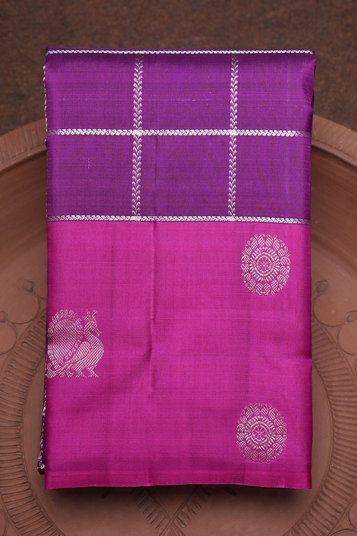 Allover Checks Design Plum Purple Kanchipuram Silk Saree