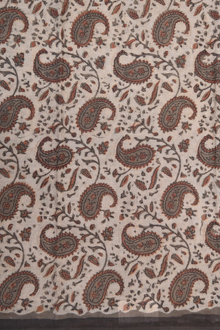 Paisley Printed Cream Color Ahmedabad Cotton Saree