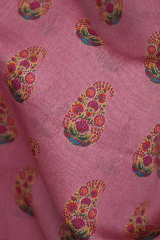 Paisley Printed Motifs Pink Chanderi Silk Cotton Saree