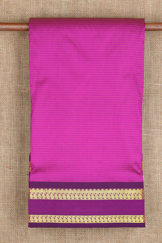 Paisley Rettai Pettu Border With Stripes Purple Nine Yards Art Silk Saree