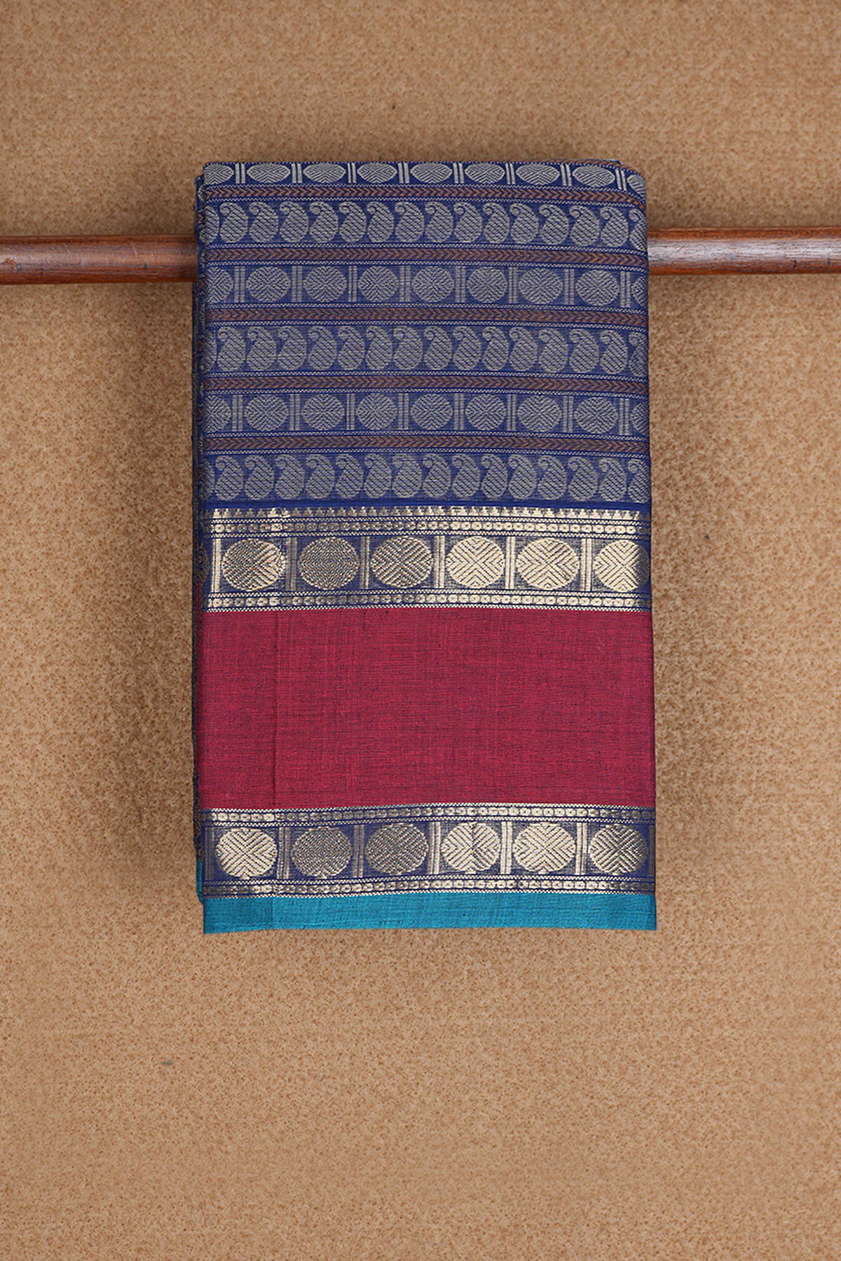 Paisley Rudraksh Design Berry Blue Chettinadu Cotton Saree