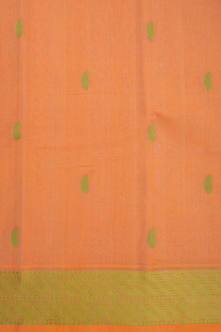 Paisley Thread Motifs Melon Orange Kanchi Cotton Saree