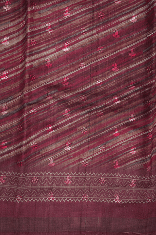 Paisley Threadwork Buttis Dusty Rose Pink Tussar Silk Saree