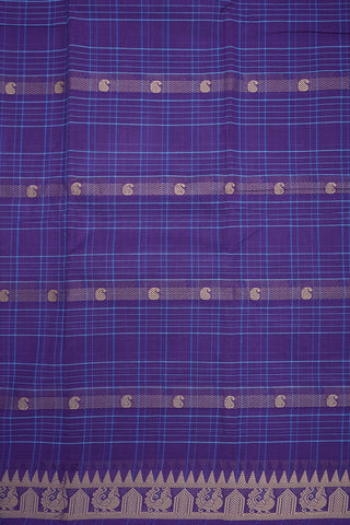 Paisley Threadwork Checks Purple Chettinadu Cotton Saree