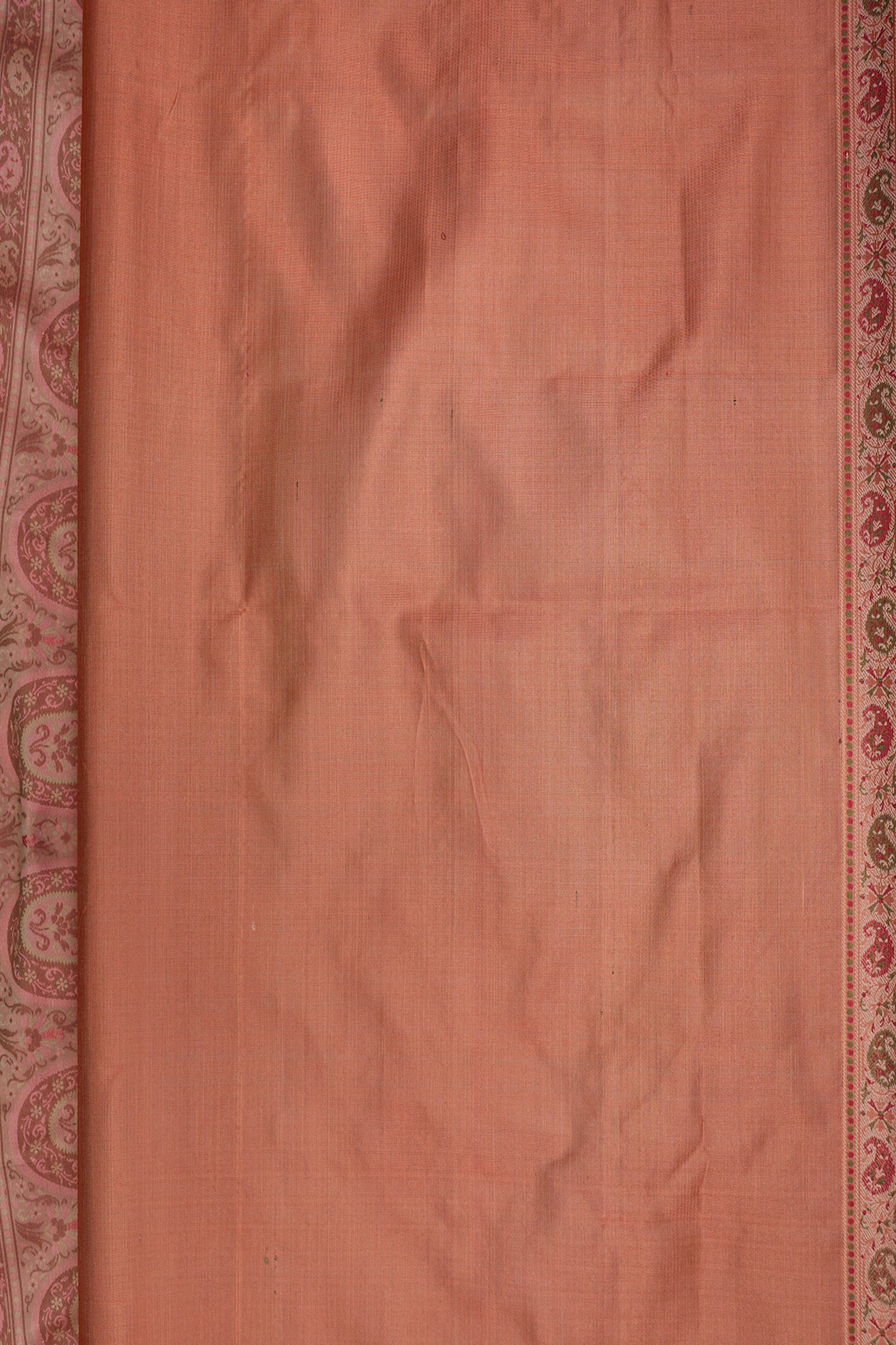 Paisley Threadwork Design Dusty Orange Banarasi Tanchoi Silk Saree