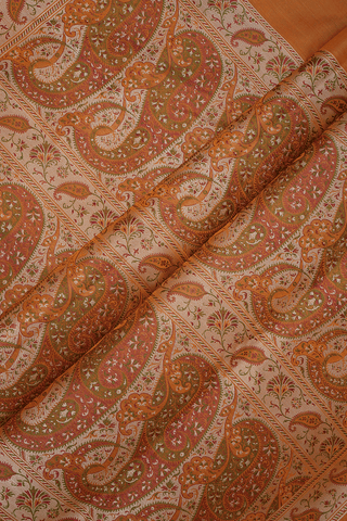 Paisley Design Ginger Orange Banarasi Tanchoi Silk Saree