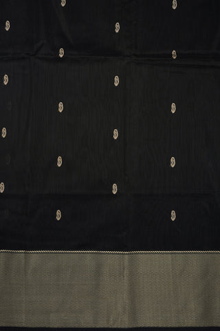 Paisley Threadwork Motifs Black Maheswari Silk Cotton Saree