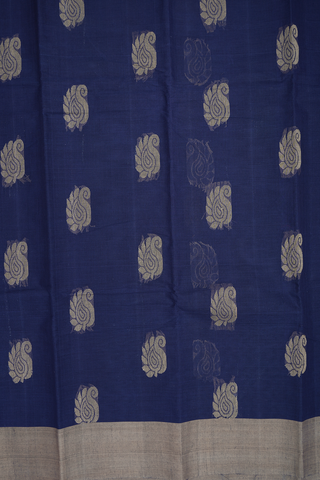 Paisley Threadwork Motifs Navy Blue Kanchi Cotton Saree