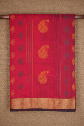 Paisley Threadwork Motifs Ruby Red Jute Silk Cotton Saree