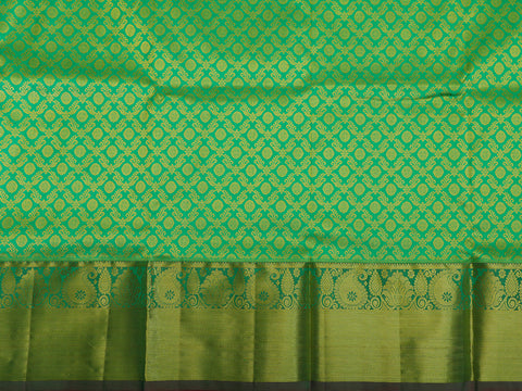 Paisley Zari Border In Brocade Parrot Green Kanchipuram Silk Unstitched Pavadai Sattai Material