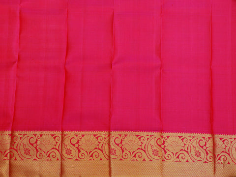 Paisley Zari Border In Buttas Cream Color Kanchipuram Silk Unstitched Pavadai Sattai Material