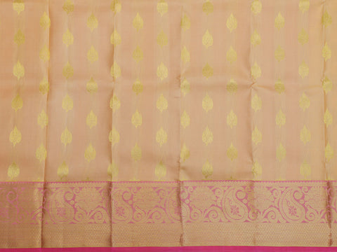 Paisley Zari Border In Buttas Cream Color Kanchipuram Silk Unstitched Pavadai Sattai Material