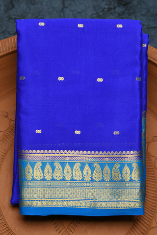 Paisley Zari Border In Buttis Royal Blue Mysore Silk Saree