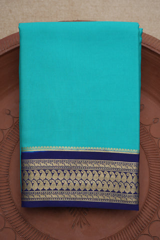 Paisley Zari Border Plain Turquoise Blue Mysore Silk Saree