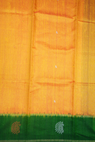 Paisley Zari Border Saffron Yellow Jute Silk Saree