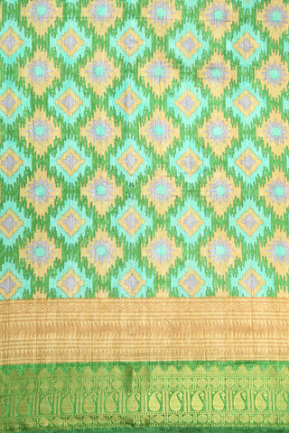 Paisley Zari Border With Geometric Pattern Green Semi Raw Silk Saree