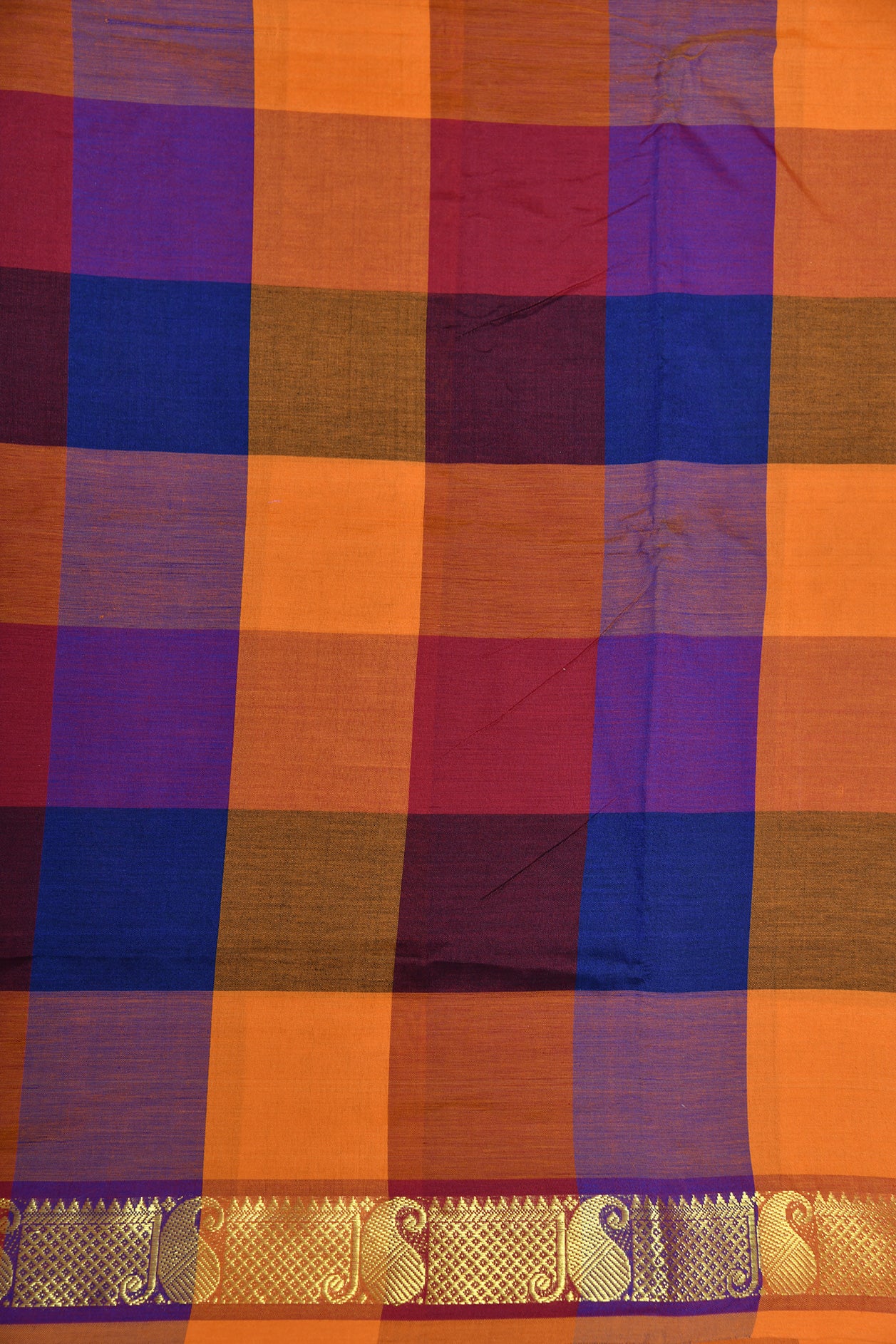 Paisley Zari Border With Multicolor Checks Poly Cotton Saree