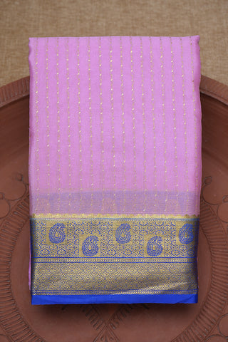 Paisley Zari Border With Stripes Pink Mysore Silk Saree