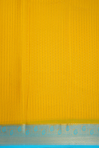 Paisley Zari Border With Stripes Yellow Mysore Silk Saree