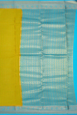 Paisley Zari Border With Stripes Yellow Mysore Silk Saree