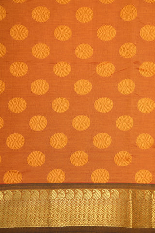 Paisley Zari Border With Thread Work Rudraksh Butta Rust Orange Poly Cotton Saree