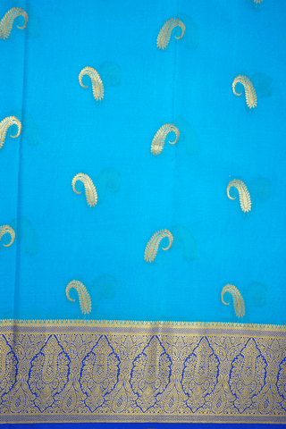 Paisley Zari Buttas Cerulean Blue Mysore Silk Saree