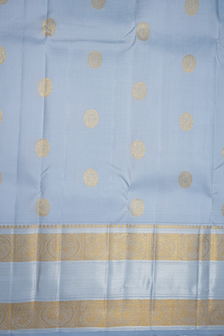 Paisley Zari Buttas Light Grey Kanchipuram Silk Saree