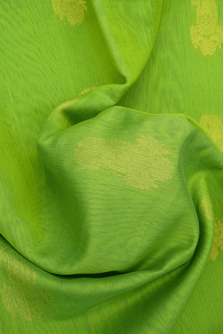 Paisley Zari Buttas Parrot Green Kora Silk Cotton Saree