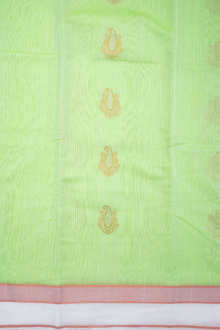 Paisley Zari Buttas Pastel Green Kora Silk Cotton Saree