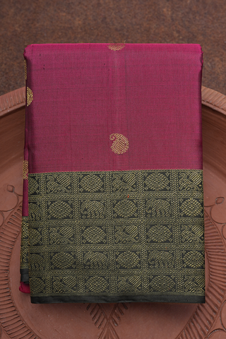 Paisley Zari Motifs Pinkish Maroon Kanchipuram Silk Saree