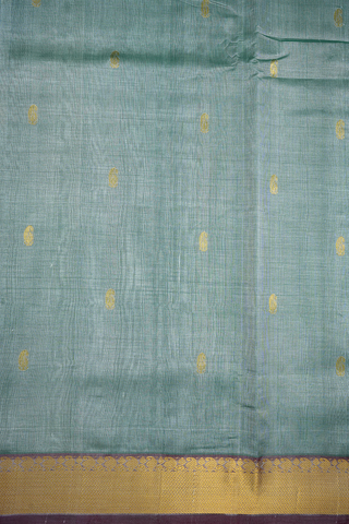 Paisley Zari Motif Dusty Green Traditional Silk Cotton Saree