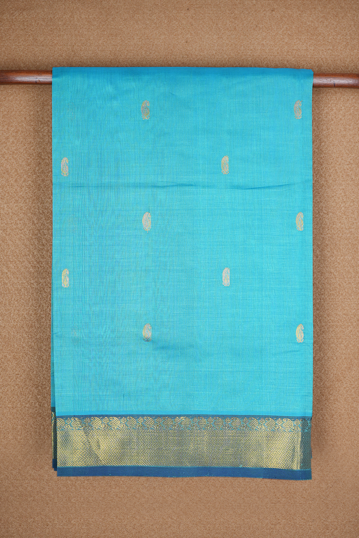 Paisley Zari Motifs Cerulean Blue Silk Cotton Saree