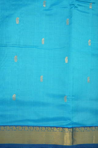 Paisley Zari Motifs Cerulean Blue Silk Cotton Saree