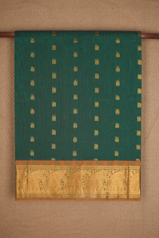 Paisley Zari Motifs Emerald Green Venkatagiri Cotton Saree