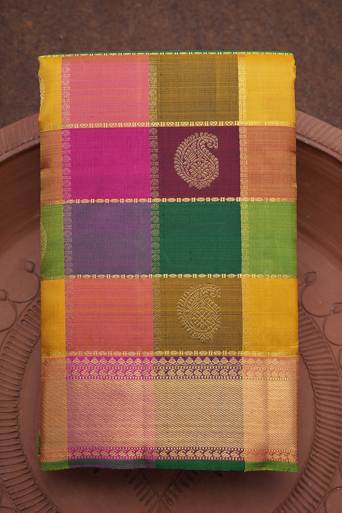 Paisley Zari Motifs Multicolor Kanchipuram Silk Saree