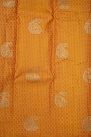 Threadwork And Paisley Motif Mustard Kanchipuram Silk Saree