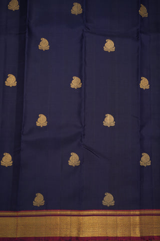 Paisley Zari Motifs Navy Blue Kanchipuram Silk Saree