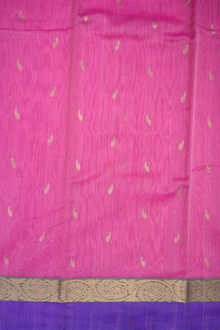 Paisley Zari Motifs Pink Kora Silk Cotton Saree