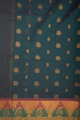 Paisley Zari Motifs Pine Green Venkatagiri Cotton Saree