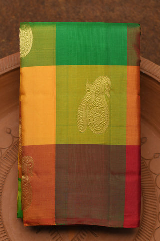 Palum Pazhamum Kattam With Paisley And Peacock Buttas Multicolor Kanchipuram Silk Saree