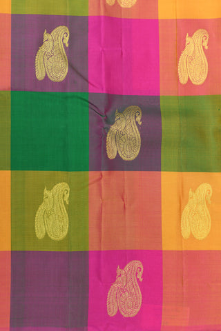 Palum Pazhamum Kattam With Paisley And Peacock Buttas Multicolor Kanchipuram Silk Saree