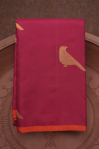 Birds Zari Motifs Cherry Red Kanchipuram Silk Saree