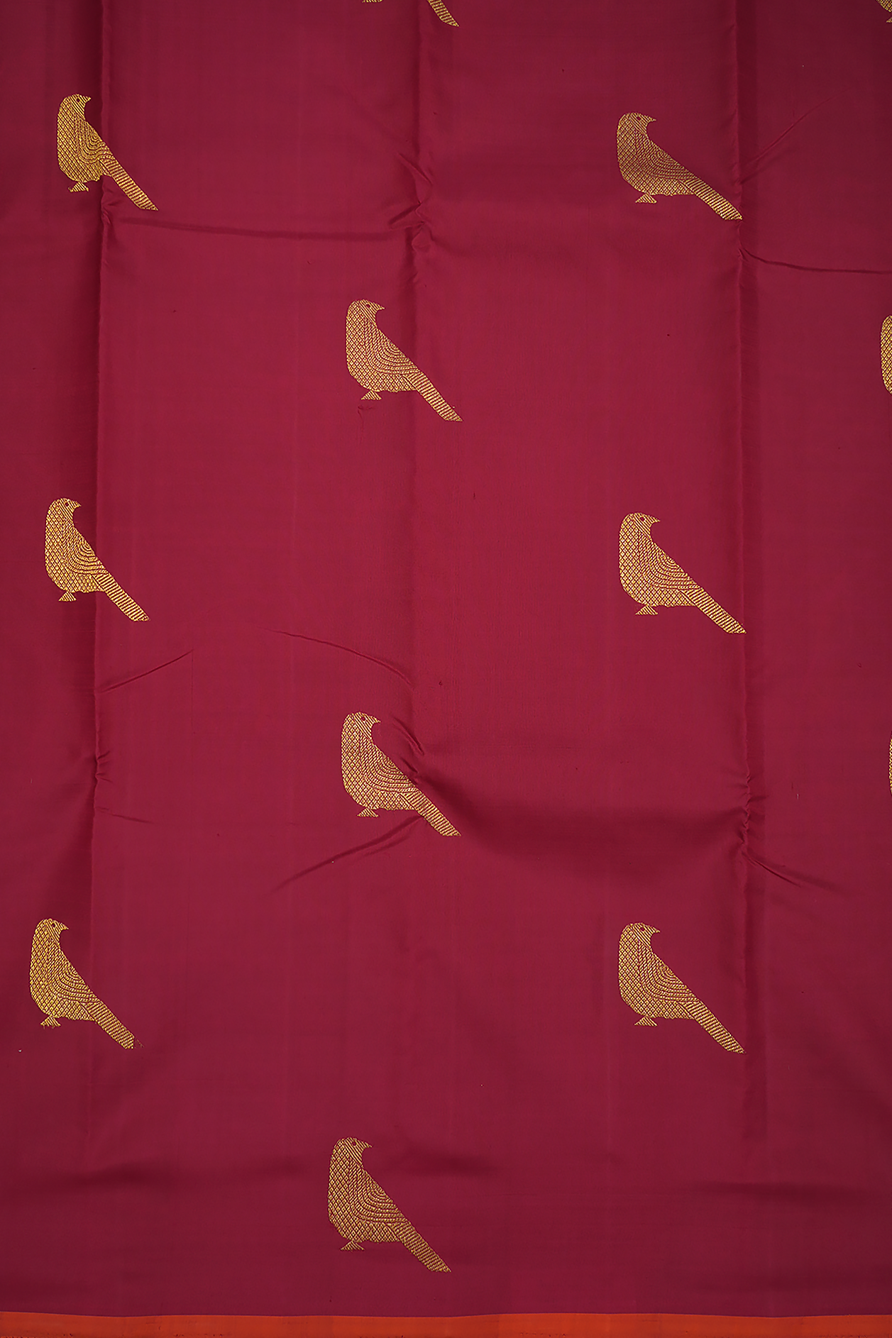 Birds Zari Motifs Cherry Red Kanchipuram Silk Saree