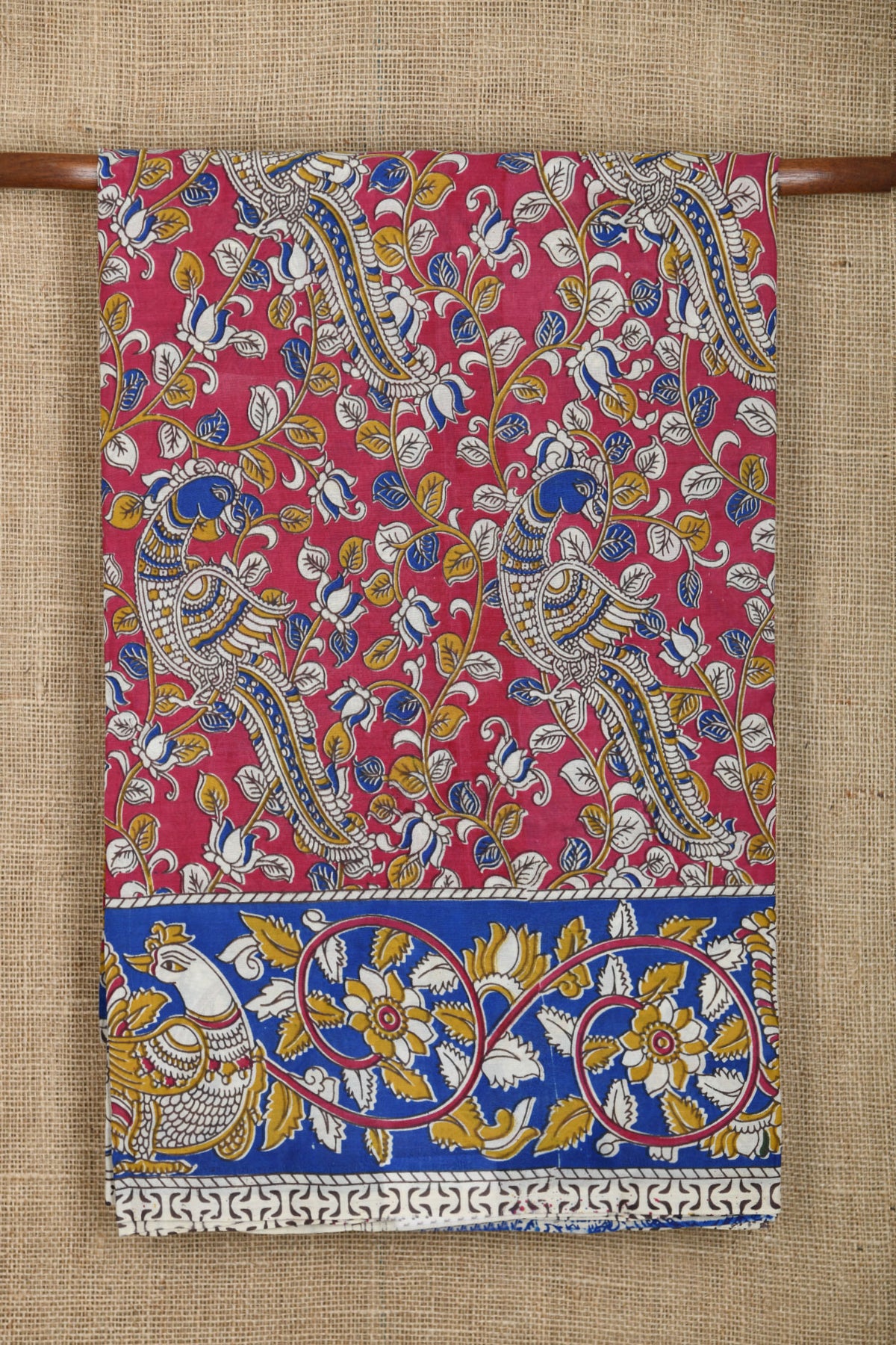Parrot Design Multicolor Kalamkari Printed Silk Cotton Saree