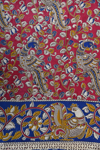 Parrot Design Multicolor Kalamkari Printed Silk Cotton Saree