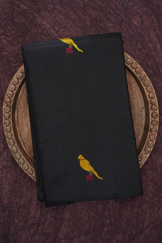 Parrot Threadwork Motifs Black Kanchipuram Silk Saree
