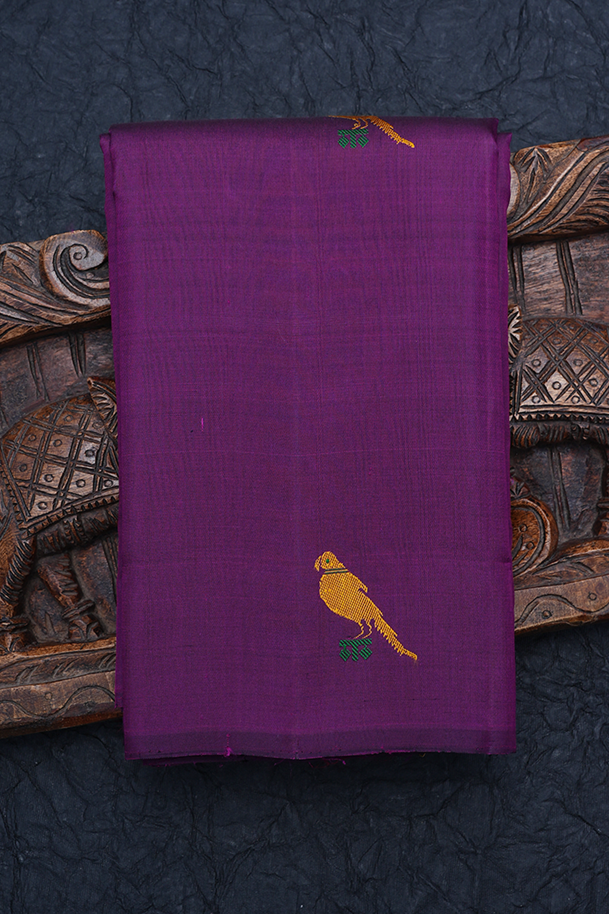 Parrot Threadwork Motifs Plum Purple Kanchipuram Silk Saree