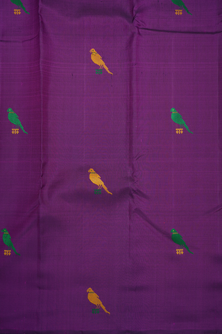 Parrot Threadwork Motifs Plum Purple Kanchipuram Silk Saree